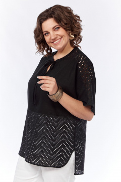 Черная свободная летняя блузка с разрезами и коротким рукавом Jurimex 3145 - фото 5