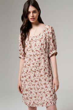 Платье повседневное с коротким рукавом и шнурками Панда 180080w бежевый - фото 2