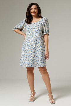 Платье с подрезом и сборкой, короткий рукав Панда 180080w голубой - фото 1