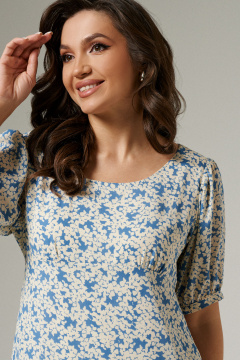 Платье с подрезом и сборкой, короткий рукав Панда 180080w голубой - фото 3