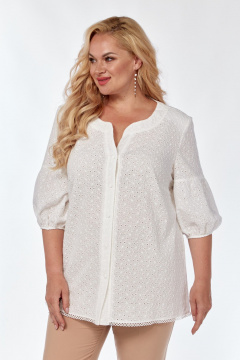 Классическая белая блуза из хлопка с V-образным вырезом Элль-стиль 2290/1а белый - фото 2