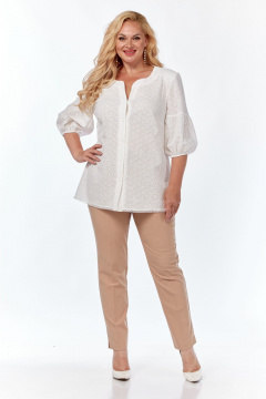 Классическая белая блуза из хлопка с V-образным вырезом Элль-стиль 2290/1а белый - фото 5