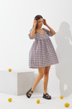 Многоцветное платье в клетку с свободным верхом и сборкой N.O.W. 1434 - фото 5