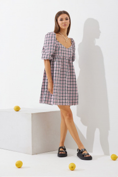 Многоцветное платье в клетку с свободным верхом и сборкой N.O.W. 1434 - фото 3