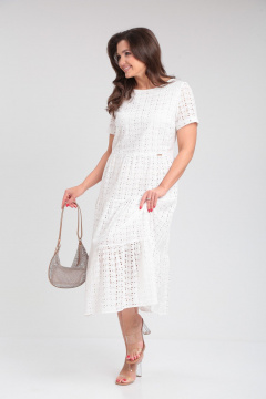 Белое летнее платье из хлопка с воланами и отрезным лифом Verita 2286 молочный - фото 5