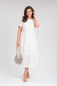Белое летнее платье из хлопка с воланами и отрезным лифом Verita 2286 молочный - фото 3