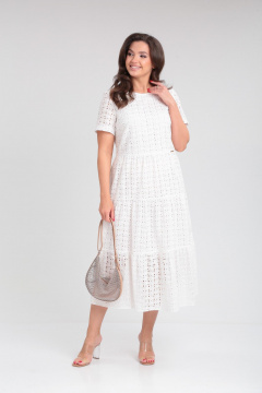 Белое летнее платье из хлопка с воланами и отрезным лифом Verita 2286 молочный - фото 2