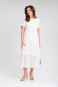 Белое летнее платье из хлопка с воланами и отрезным лифом Verita 2286 молочный - фото 1