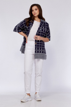 Рубашка летняя прямого кроя из хлопка с воротником пиджачного типа Verita 2311 синий - фото 2