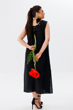 летний льняной сарафан трапеция с разрезами и вырезом Anelli 1472 черный_лебедь - фото 3