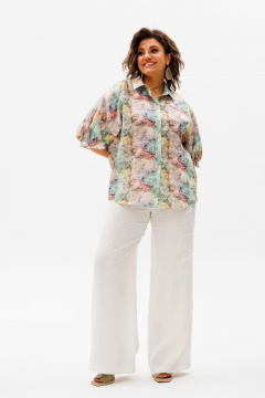 белый льняной костюм блуза и брюки с летучей мышью Anelli 1465 акварель - фото 5