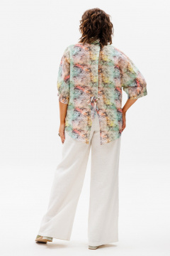 белый льняной костюм блуза и брюки с летучей мышью Anelli 1465 акварель - фото 4