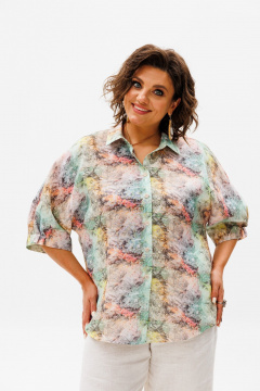 белый льняной костюм блуза и брюки с летучей мышью Anelli 1465 акварель - фото 3