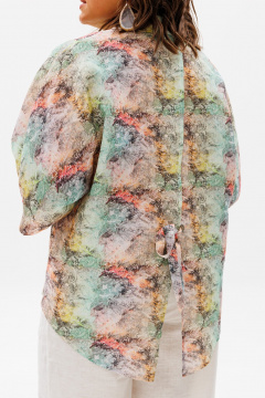 блуза летучая мышь из льна с складками и завязками Anelli 1464 акварель - фото 5