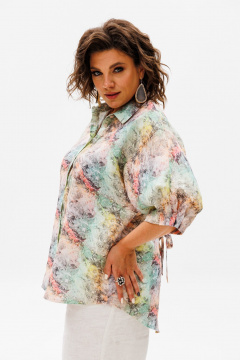 блуза летучая мышь из льна с складками и завязками Anelli 1464 акварель - фото 3