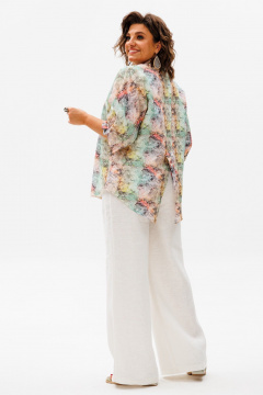 блуза летучая мышь из льна с складками и завязками Anelli 1464 акварель - фото 2