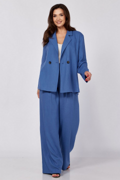 Костюм 2-ка из текстиля голубой: жакет и брюки палаццо KaVaRi 8034.1 голубой - фото 4