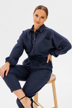 Летний синий комбинезон из вискозы с карманами Anelli 886 синий - фото 1