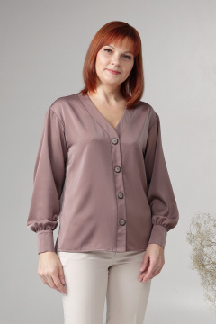 Блуза с спущенным плечом и широким рукавом из текстиля Соджи 610 кофейный - фото 4