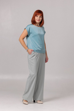 Блуза прямого силуэта с нагрудной вытачкой из текстиля Соджи 620 бирюзовый - фото 2