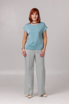 Блуза прямого силуэта с нагрудной вытачкой из текстиля Соджи 620 бирюзовый - фото 1