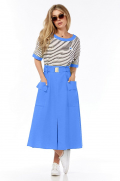 Платье морского стиля из трикотажа и льна с карманами LEANNA-STYLE 5010-1 синий - фото 1