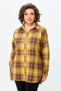 Рубашка свободного кроя с разрезами и длинным рукавом Avenue 0327-1 горчица - фото 4