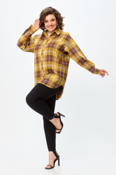 Рубашка свободного кроя с разрезами и длинным рукавом Avenue 0327-1 горчица - фото 2