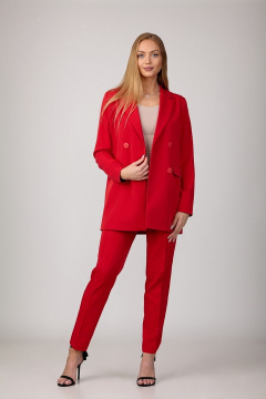 Красный брючный комплект из костюмной ткани с двубортным оверсайз жакетом Rosheli 1085/4 - фото 1