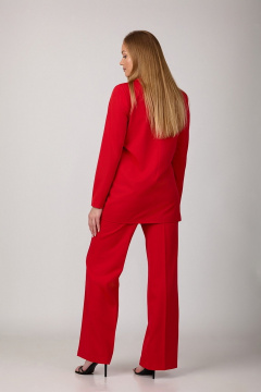 Красный брючный комплект из костюмной ткани с двубортным оверсайз жакетом Rosheli 1096/4 - фото 2