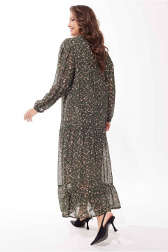 Мягкое платье из шифона с воланами и комплектом пояса Mislana С973 оливка - фото 5