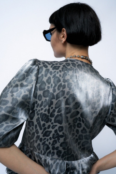 Блуза с баской рукав буфо летняя текстильная леопардовая MilMil 1121 леопардовый_серый - фото 4