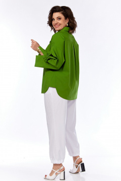 Летний зеленый рубашка с пышными рукавами и кокеткой Grace for you 009 зеленый - фото 4