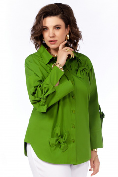 Летний зеленый рубашка с пышными рукавами и кокеткой Grace for you 009 зеленый - фото 2