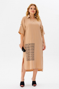 Летнее платье casual с поясом и карманами Michel chic 2167 бежевый - фото 3