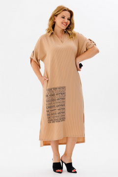 Летнее платье casual с поясом и карманами Michel chic 2167 бежевый - фото 2