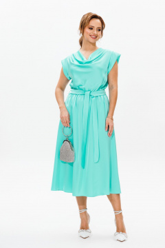 Платье нарядное из атласа с драпировкой и поясом Mubliz 184 голубой - фото 1