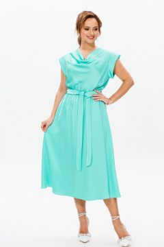 Платье нарядное из атласа с драпировкой и поясом Mubliz 184 голубой - фото 2