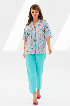 Летний костюм из льна: жакет и зауженные брюки Mubliz 194 голубой - фото 3