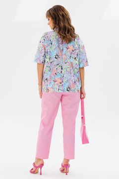 Летний женский костюм из льна: жакет и брюки с карманами Mubliz 194 розовый - фото 2