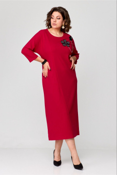 Платье на каждый день прямое с карманами и рукавом 3/4 Runella 1637 красный - фото 3