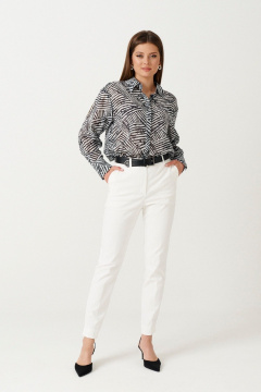 Блузка из хлопка свободного кроя с воротником-стойкой Ketty К-13240 черно-белый - фото 1