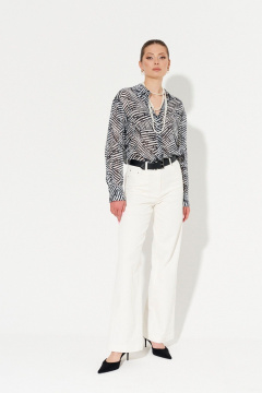 Блузка из хлопка свободного кроя с воротником-стойкой Ketty К-13240 черно-белый - фото 5