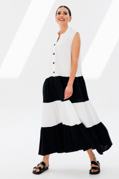 Классическое хлопковое платье с воланами и разрезами Ларс Стиль 939 черный,белый - фото 1