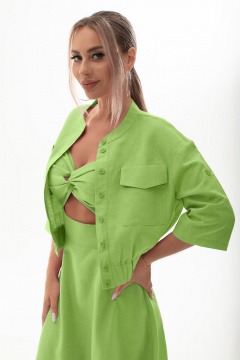Льняная блузка с карманами и отложным воротником Golden Valley 2317-1 салатовый - фото 1