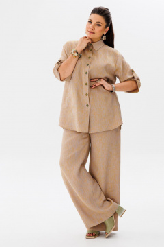 Летний женский костюм из льна с рубашкой и брюками Anelli 1477 бисквит - фото 5