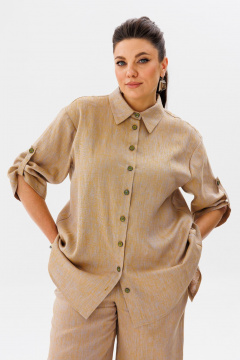 Летний женский костюм из льна с рубашкой и брюками Anelli 1477 бисквит - фото 2