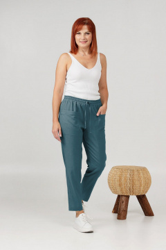 Летние брюки прямого свободного кроя из льна с карманами Соджи 580 бирюзовый - фото 1