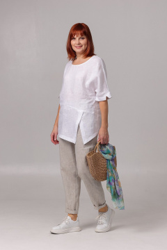 Летняя белая туника из льна с спущенными плечами для повседневного стиля Соджи 585 белый - фото 4