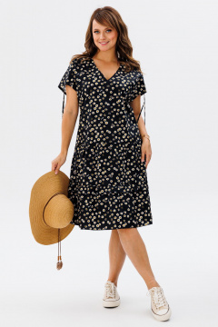 Черное платье А-силуэта с воланами и кулисой Мишель стиль 1198 черно-белый - фото 1